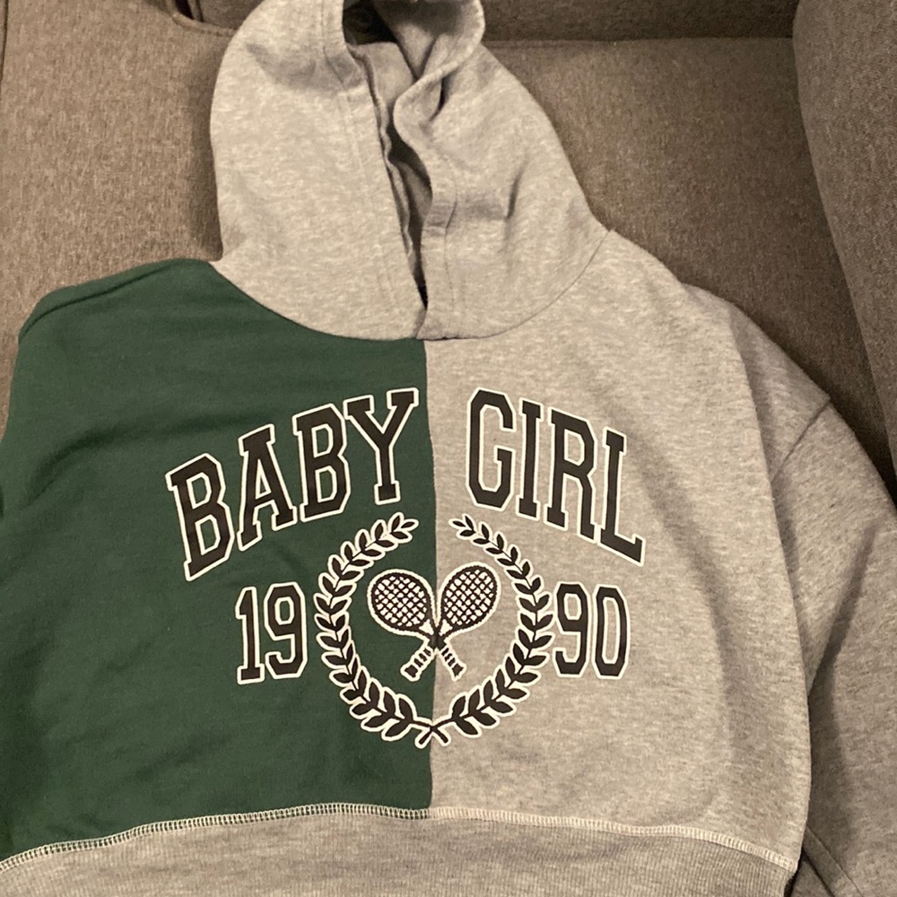 Gray and green baby girl crop top sweater